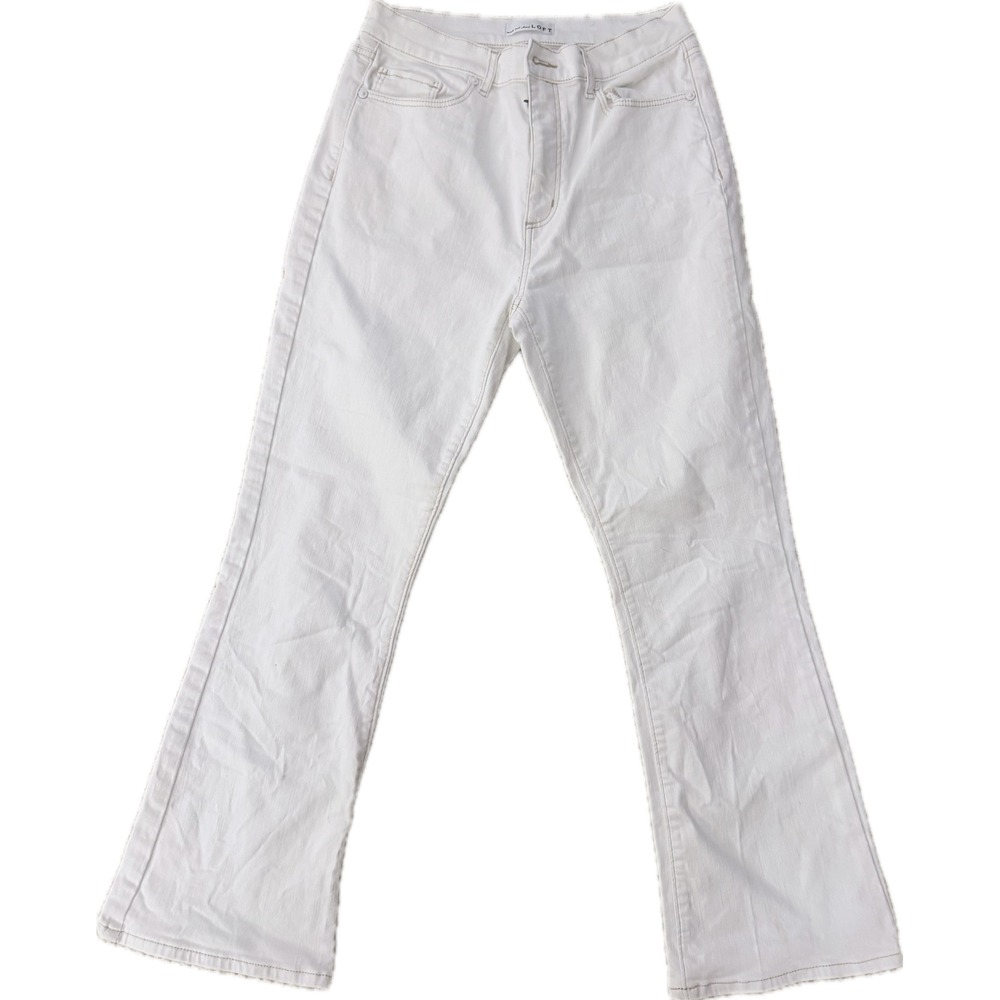 Loft Made and Loved The Kick Crop Jeans White High Rise Flare Size 28 6